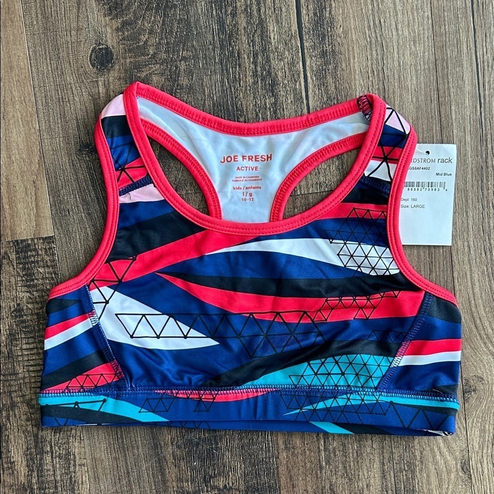 Joe Fresh girl’s Geometric racer back Sports Bra - Blue and red